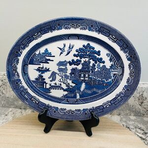 Vintage 12" Oval Blue Willow Serving Dish Plate Johnson Brothers England